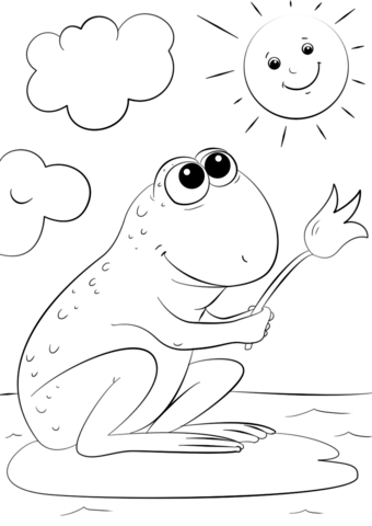 Cartoon Frog On Lily Pad Coloring Page